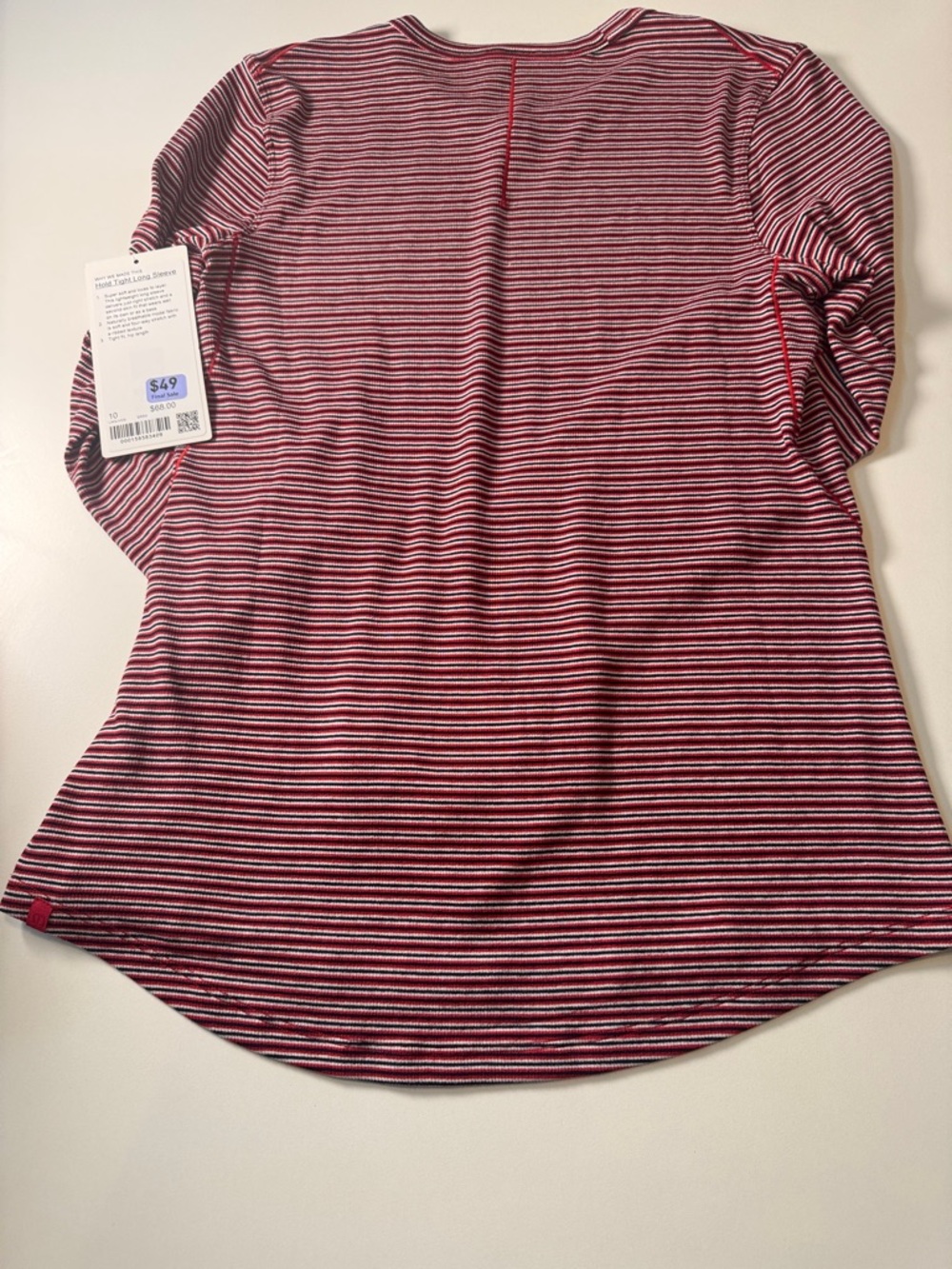 Lululemon NWT Hold Tight Long Sleeve SZ:10 Color: Surround Stripe Oxford Red Wht - Picture 10 of 10